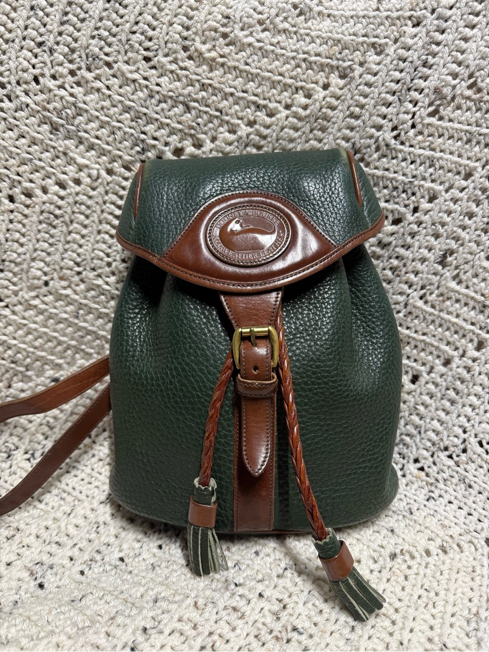 Vintage Dooney & Bourke Ivy Green Tassel Backpack